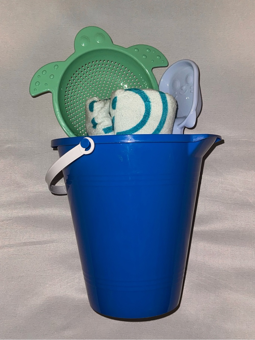Blue Sand Bucket Set with Kid’s Beach Toys and Beach Towel